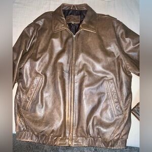 St. John's Bay Men's Brown 100% Genuine Leather Bomber Jacket
